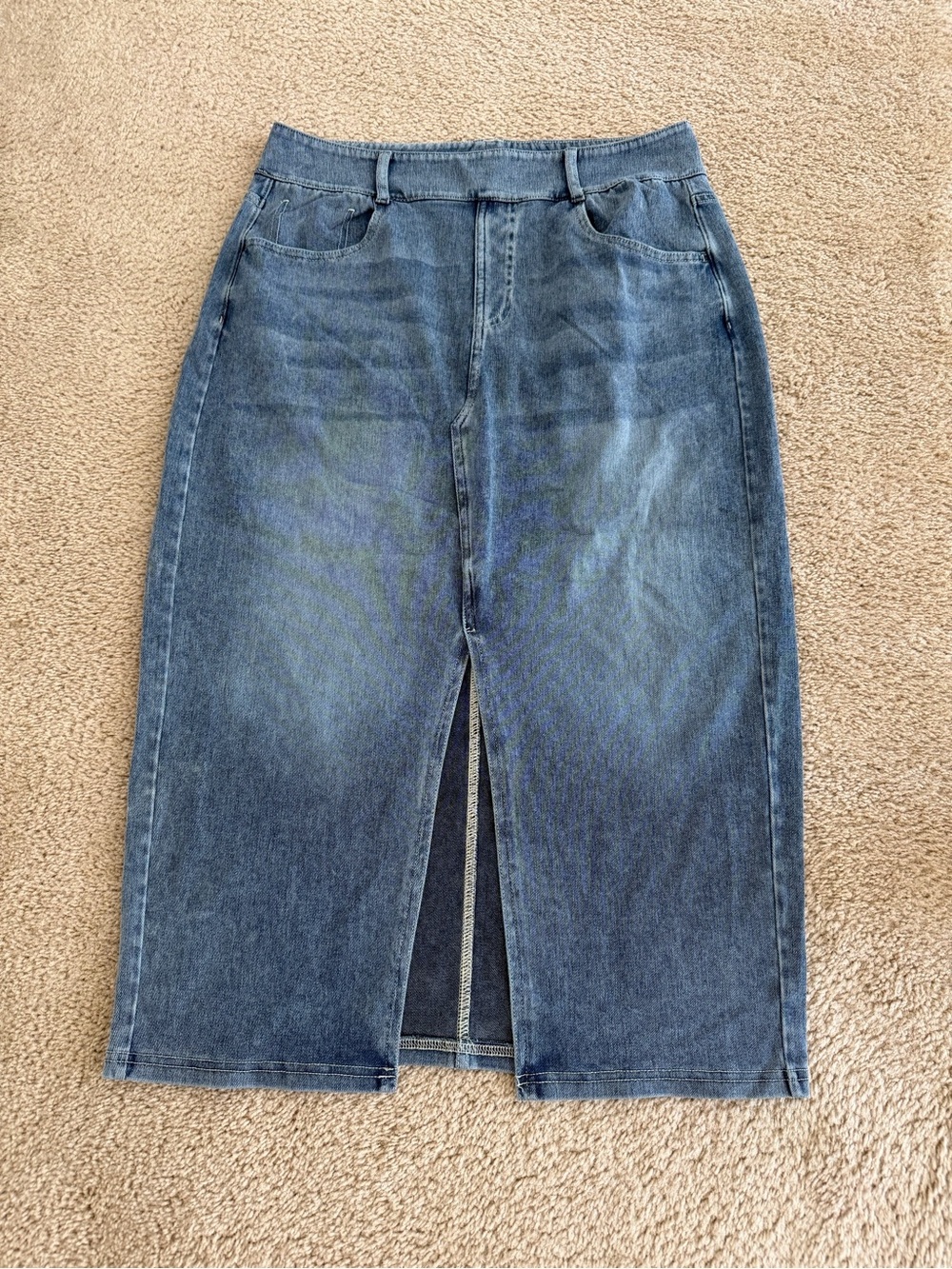 HALARA Blue Denim Midi Skirt with Front Slit large new no tag